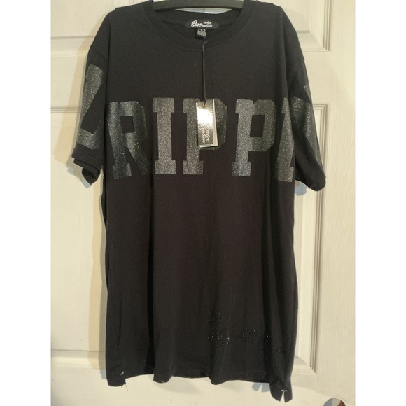 One Color Nation Other - One Color Nation Mens Drippin Glitter Graphic T-Shirt Black Silver King Large